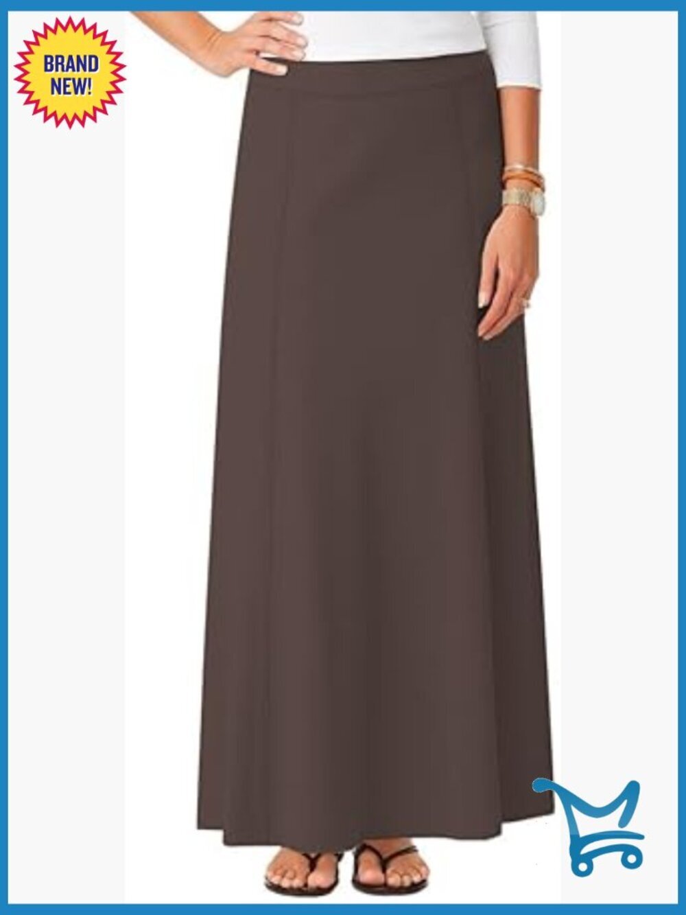 Stretch Cotton Knit Maxi A-Line Skirt with Elastic Waist